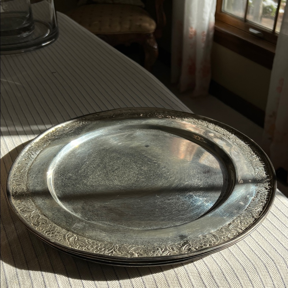 Pottery Barn Silver Plated Charger Tarnished. Set of 4.